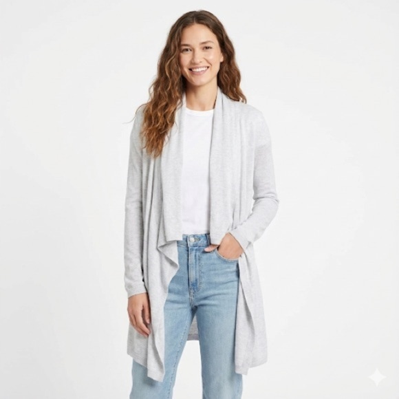 One Grey Day Sweaters - One Grey Day open cardigan lightweight viscose longline drape gray Large